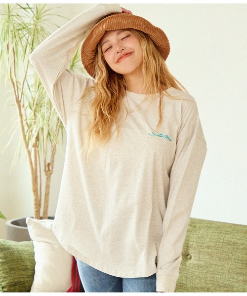 anap mimpi（アナップミンピ）の「オルテガ柄 ラウンドヘム 長袖 ビッグ ロンT（Tシャツ/カットソー・レディース・オフホワイト/キナリ/ダークグレー・FREE）」の12枚目の写真