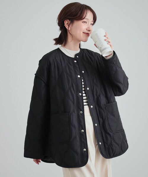 DRESKIP(ドレスキップ)の「◆【高レビュー/撥水/吸湿発熱】大人が着たい オーバーキルトブルゾン(ブルゾン・レディース・ブラック/カーキ/アイボリー・02/03/04)」の2枚目の写真