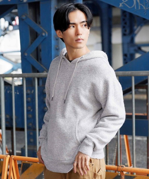 jiggys shop(ジギーズショップ)の「ふわもちニットプルオーバーパーカーフーディー(パーカー・メンズ・ブラック/グレー/ブルー/オレンジ・MEDIUM/LARGE/X-LARGE)」の3枚目の写真