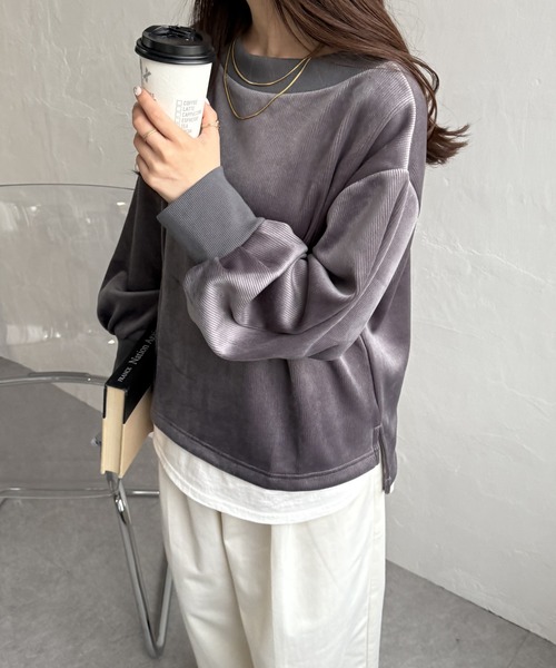 ikka（イッカ）の「ベロアコールフェイクプルオーバー（Tシャツ/カットソー・レディース・ダークベージュ/モカ/ピンク/チャコールグレー・M/L/S）」の2枚目の写真