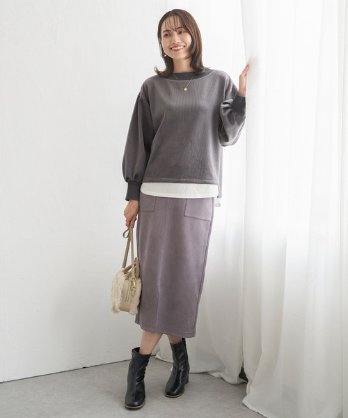 ikka（イッカ）の「ベロアコールフェイクプルオーバー（Tシャツ/カットソー・レディース・ダークベージュ/モカ/ピンク/チャコールグレー・M/L/S）」の7枚目の写真