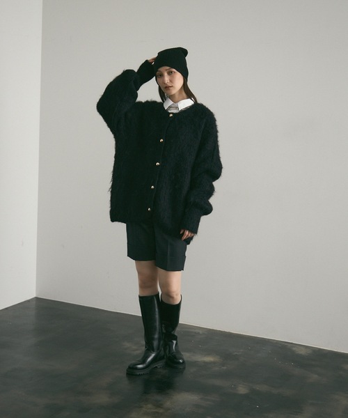 Lutim by u（ルチバイユー）の「BIG ボタン・シャギーニットカーディガン（カーディガン/ボレロ・レディース・レッド/モカ/チャコールグレー/ブラック/ナチュラル・FREE）」の6枚目の写真