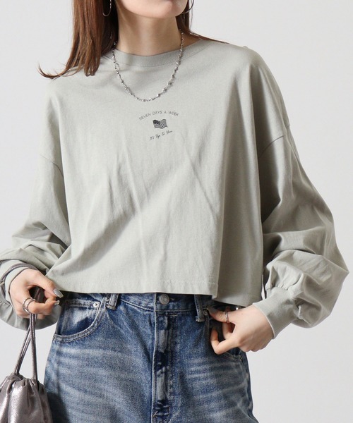 spiritoso(スピリトーゾ)の「spiritoso アメリカンフラッグクロップド丈Tシャツ(Tシャツ/カットソー・レディース・モカ/オリーブ/チャコール/オフホワイト・F)」の4枚目の写真
