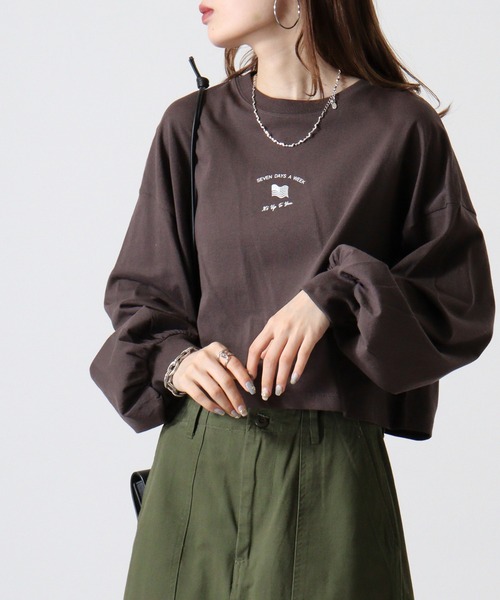 spiritoso(スピリトーゾ)の「spiritoso アメリカンフラッグクロップド丈Tシャツ(Tシャツ/カットソー・レディース・モカ/オリーブ/チャコール/オフホワイト・F)」の1枚目の写真