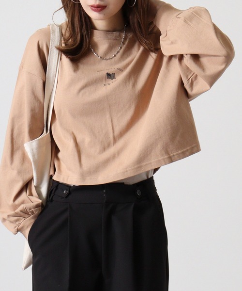 spiritoso(スピリトーゾ)の「spiritoso アメリカンフラッグクロップド丈Tシャツ(Tシャツ/カットソー・レディース・モカ/オリーブ/チャコール/オフホワイト・F)」の2枚目の写真