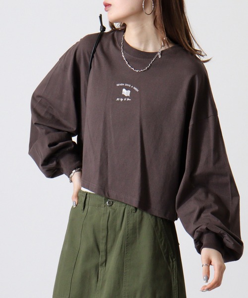 spiritoso(スピリトーゾ)の「spiritoso アメリカンフラッグクロップド丈Tシャツ(Tシャツ/カットソー・レディース・モカ/オリーブ/チャコール/オフホワイト・F)」の5枚目の写真