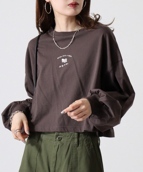 spiritoso(スピリトーゾ)の「spiritoso アメリカンフラッグクロップド丈Tシャツ(Tシャツ/カットソー・レディース・モカ/オリーブ/チャコール/オフホワイト・F)」の6枚目の写真