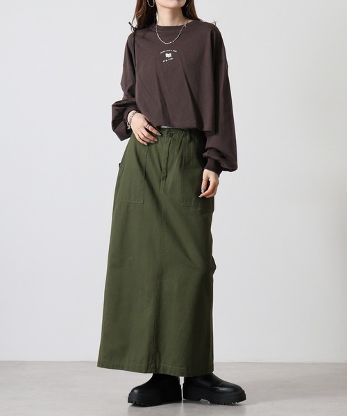 spiritoso(スピリトーゾ)の「spiritoso アメリカンフラッグクロップド丈Tシャツ(Tシャツ/カットソー・レディース・モカ/オリーブ/チャコール/オフホワイト・F)」の9枚目の写真