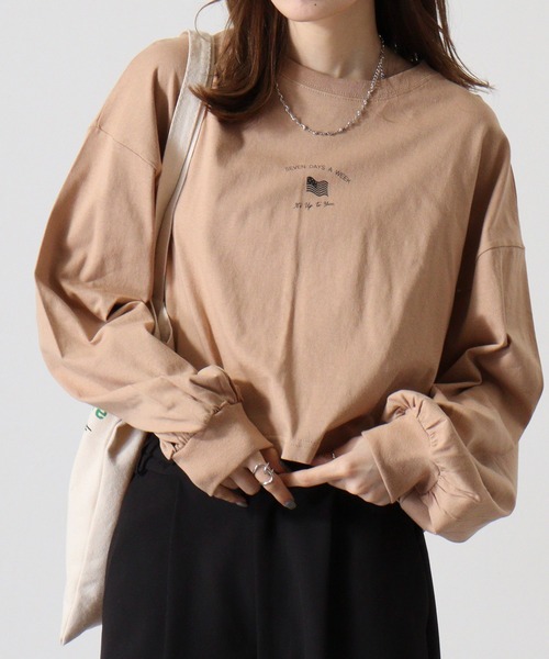 spiritoso(スピリトーゾ)の「spiritoso アメリカンフラッグクロップド丈Tシャツ(Tシャツ/カットソー・レディース・モカ/オリーブ/チャコール/オフホワイト・F)」の19枚目の写真