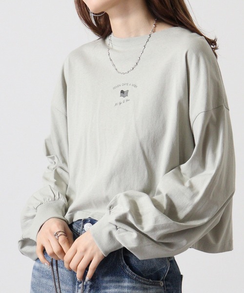 spiritoso(スピリトーゾ)の「spiritoso アメリカンフラッグクロップド丈Tシャツ(Tシャツ/カットソー・レディース・モカ/オリーブ/チャコール/オフホワイト・F)」の16枚目の写真