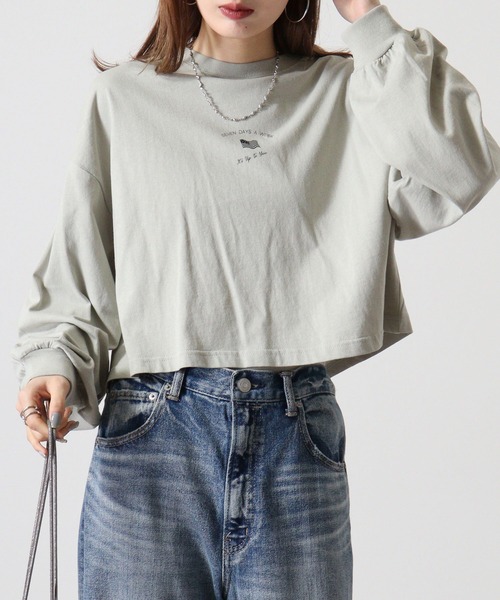 spiritoso(スピリトーゾ)の「spiritoso アメリカンフラッグクロップド丈Tシャツ(Tシャツ/カットソー・レディース・モカ/オリーブ/チャコール/オフホワイト・F)」の10枚目の写真
