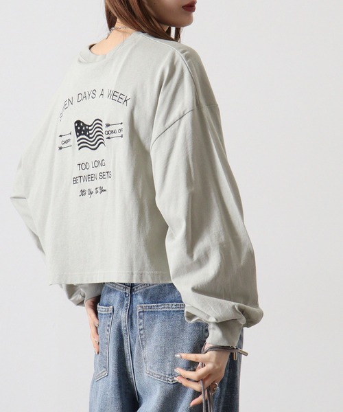 spiritoso(スピリトーゾ)の「spiritoso アメリカンフラッグクロップド丈Tシャツ(Tシャツ/カットソー・レディース・モカ/オリーブ/チャコール/オフホワイト・F)」の12枚目の写真
