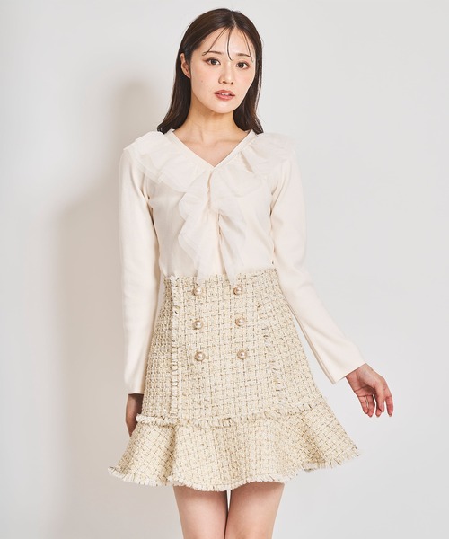 31 Sons de mode（トランテアン　ソン　ドゥ　モード）の「ツイードフリンジミニスカート（スカート・レディース・ブラック/レッド/オフホワイト・36/38）」の22枚目の写真