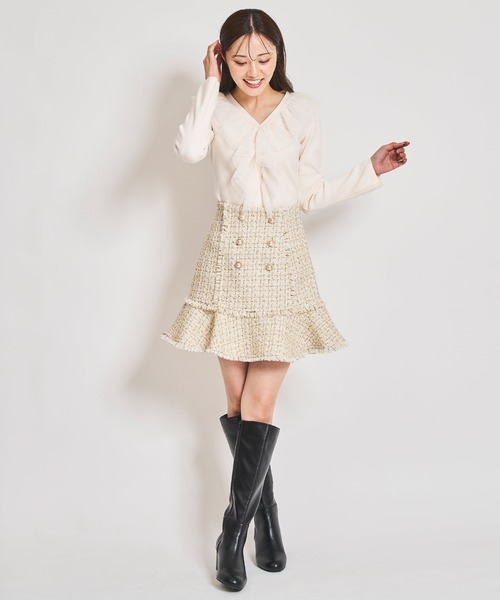 31 Sons de mode（トランテアン　ソン　ドゥ　モード）の「ツイードフリンジミニスカート（スカート・レディース・ブラック/レッド/オフホワイト・36/38）」の17枚目の写真