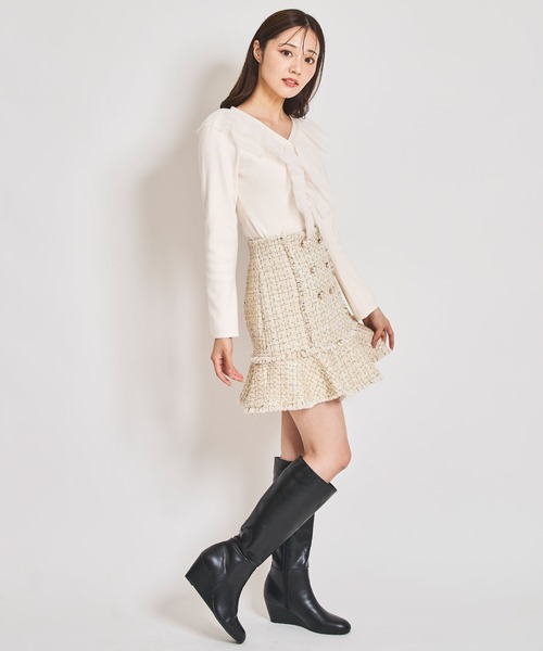 31 Sons de mode（トランテアン　ソン　ドゥ　モード）の「ツイードフリンジミニスカート（スカート・レディース・ブラック/レッド/オフホワイト・36/38）」の18枚目の写真