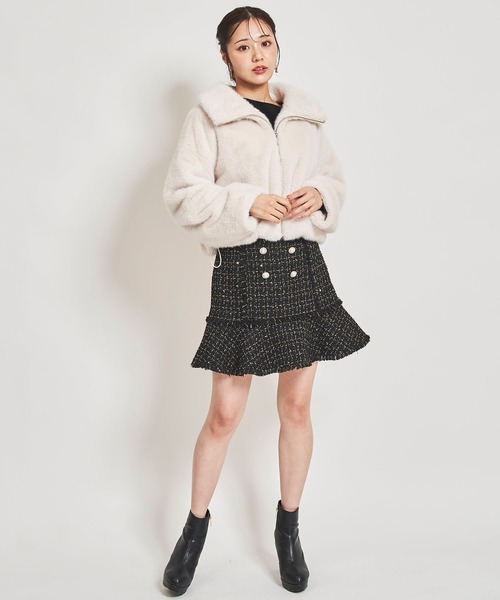 31 Sons de mode（トランテアン　ソン　ドゥ　モード）の「ツイードフリンジミニスカート（スカート・レディース・ブラック/レッド/オフホワイト・36/38）」の4枚目の写真