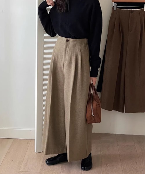 BANICO（バニコ）の「【Banico】ウールライクワイドストレートパンツ（スラックス・レディース・ブラック/ベージュ/グレー・SMALL/MEDIUM/LARGE）」の3枚目の写真