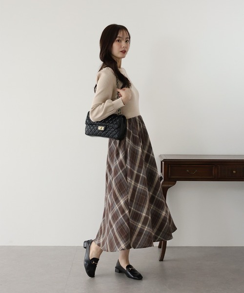 セール】チェックドッキングニットワンピース（ワンピース）｜BLUEEAST