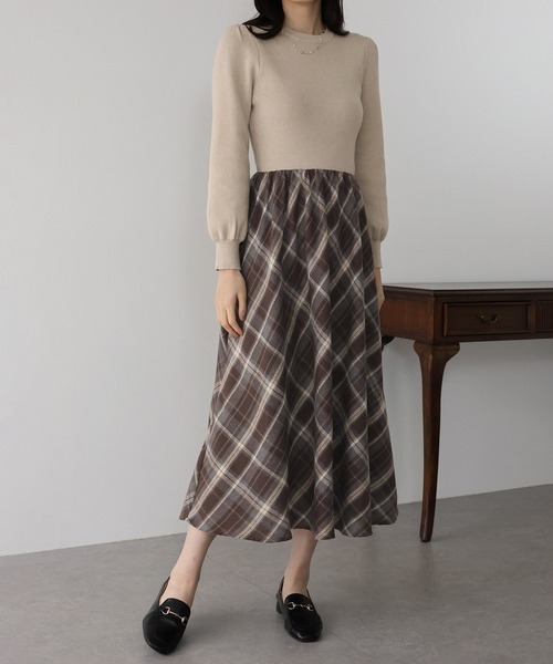 BLUEEAST（ブルーイースト）の「チェックドッキングニットワンピース