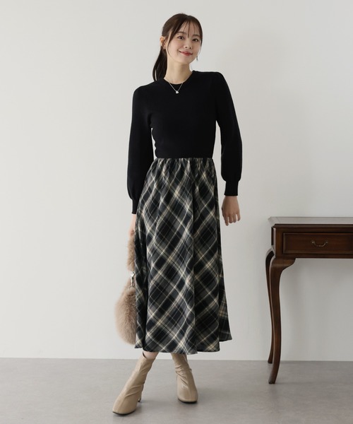 BLUEEAST（ブルーイースト）の「チェックドッキングニットワンピース