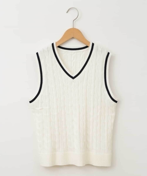 a.v.v（アーヴェヴェ）の「[140-160]【卒服】配色ニットベスト（ベスト・キッズ・ホワイト/ライトグレー・140/150/160）」の9枚目の写真