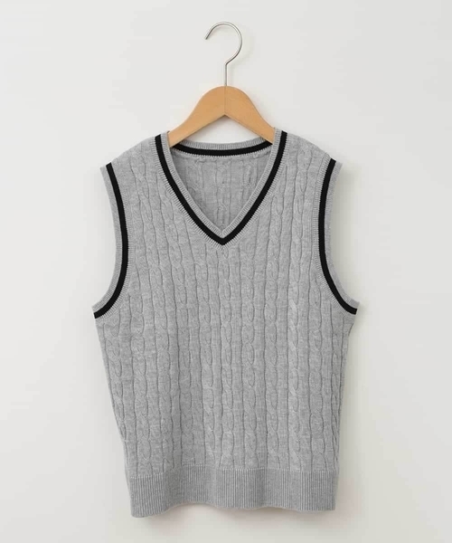 a.v.v（アーヴェヴェ）の「[140-160]【卒服】配色ニットベスト（ベスト・キッズ・ホワイト/ライトグレー・140/150/160）」の8枚目の写真