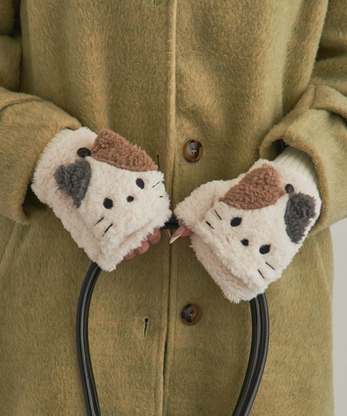 SETUP7（セットアップセブン）の「【SETUP7】アニマルFACEアームフード 裏ボア2WAY手袋 WINGI（手袋・レディース・オフホワイト/グレー・FREE）」の3枚目の写真