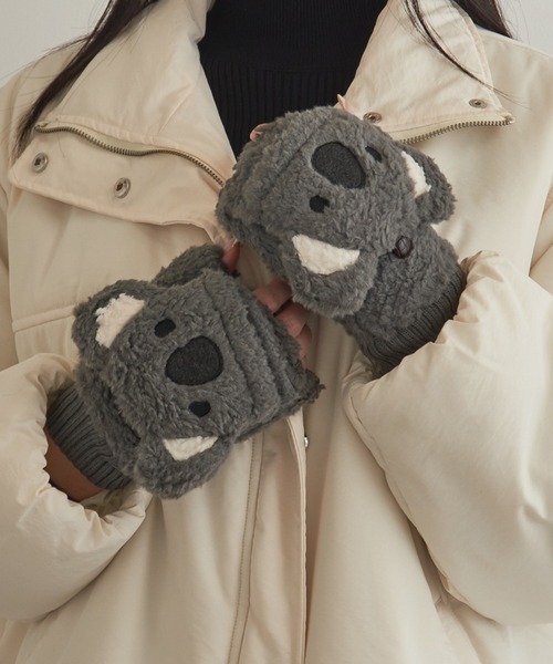 SETUP7（セットアップセブン）の「【SETUP7】アニマルFACEアームフード 裏ボア2WAY手袋 WINGI（手袋・レディース・オフホワイト/グレー・FREE）」の7枚目の写真