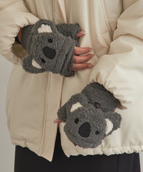 SETUP7（セットアップセブン）の「【SETUP7】アニマルFACEアームフード 裏ボア2WAY手袋 WINGI（手袋・レディース・オフホワイト/グレー・FREE）」の8枚目の写真