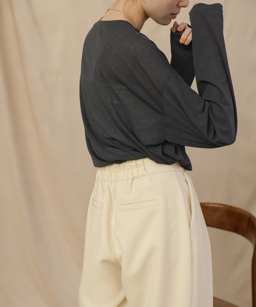 select MOCA（セレクトモカ）の「ルーズシルエットディープタックパンツ（スラックス・レディース・アイボリー/ブラック・MEDIUM/LARGE）」の21枚目の写真