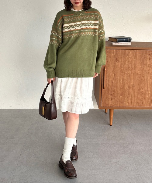 kutir（クティール）の「2wayノルディックレースカーディガンニット（カーディガン/ボレロ・レディース・ネイビー/アイボリー/グリーン・FREE）」の20枚目の写真