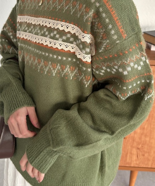 kutir（クティール）の「2wayノルディックレースカーディガンニット（カーディガン/ボレロ・レディース・ネイビー/アイボリー/グリーン・FREE）」の21枚目の写真