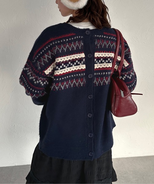 kutir（クティール）の「2wayノルディックレースカーディガンニット（カーディガン/ボレロ・レディース・ネイビー/アイボリー/グリーン・FREE）」の12枚目の写真