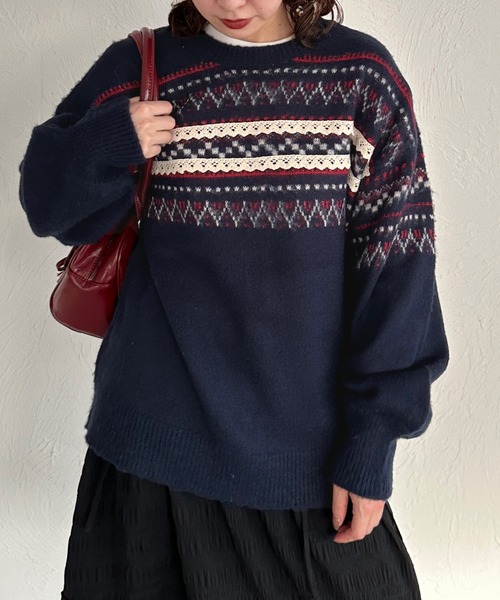 kutir（クティール）の「2wayノルディックレースカーディガンニット（カーディガン/ボレロ・レディース・ネイビー/アイボリー/グリーン・FREE）」の13枚目の写真