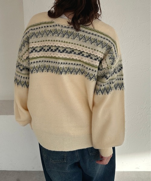 kutir（クティール）の「2wayノルディックレースカーディガンニット（カーディガン/ボレロ・レディース・ネイビー/アイボリー/グリーン・FREE）」の10枚目の写真