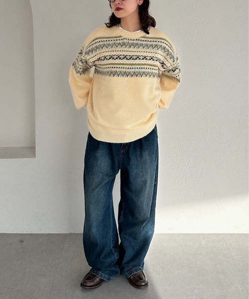 kutir（クティール）の「2wayノルディックレースカーディガンニット（カーディガン/ボレロ・レディース・ネイビー/アイボリー/グリーン・FREE）」の4枚目の写真