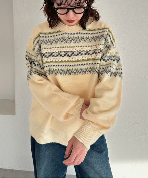 kutir（クティール）の「2wayノルディックレースカーディガンニット（カーディガン/ボレロ・レディース・ネイビー/アイボリー/グリーン・FREE）」の6枚目の写真