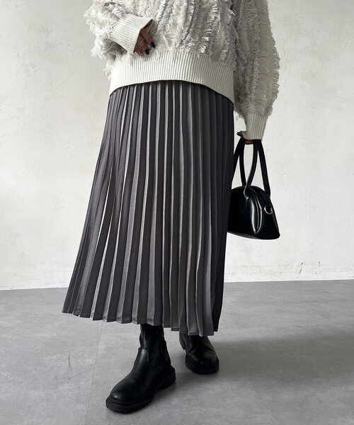 サテンプリーツスカート（スカート）｜Chez toi（シェトワ）