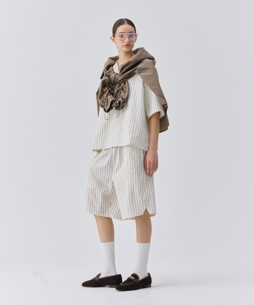 soerte(ソエルテ)の「HANDWRITTEN STRIPE HALF PANTS / ニュアンスストライプハーフパンツ(その他パンツ・メンズ・ホワイト/ブラウン・1/2)」の7枚目の写真