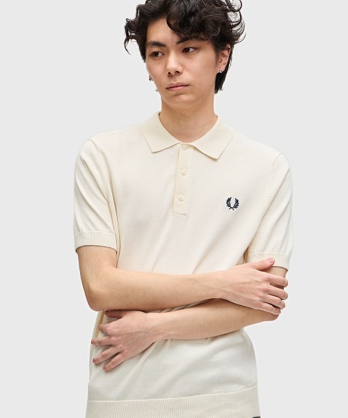 FRED PERRY コットンニット ポロシャツ ロゴ イタリア製 FRED PERRY ポロシャツ Cotton Knitted Polo Shirt／コットン
