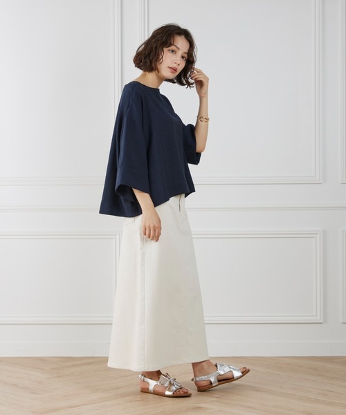 I.T.'S international（イッツインターナショナル）の「ボートネックブラウス《BRING Material》（シャツ/ブラウス・レディース・グリーン/ラベンダー/ネイビー/ブルー/カーキ/チェリーピンク/イエロー・フリー）」の9枚目の写真