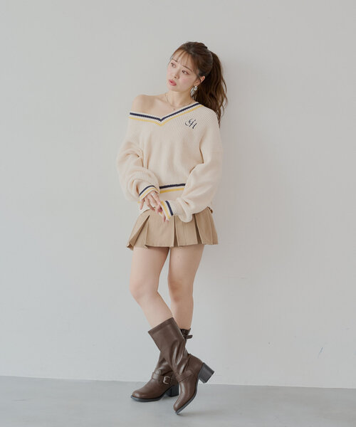 Chico(チコ)の「ライン入りVルーズニット(ニット/セーター・レディース・グレー/ネイビー/アイボリー/イエロー系その他・FREE)」の7枚目の写真