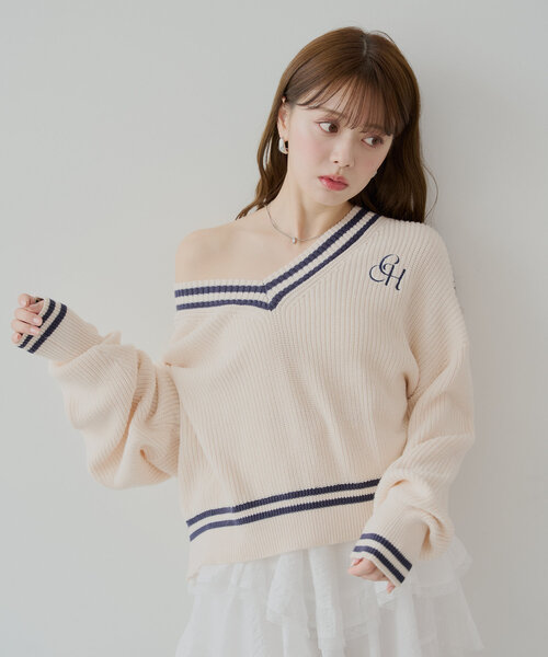 Chico(チコ)の「ライン入りVルーズニット(ニット/セーター・レディース・グレー/ネイビー/アイボリー/イエロー系その他・FREE)」の12枚目の写真