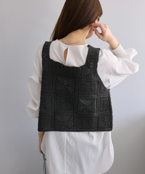 PUAL CE CIN（ピュアルセシン）の「すかし編みニットビスチェ（ニット/セーター・レディース・スミクロ/アイボリー・FREE）」の11枚目の写真