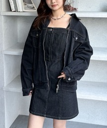 フロントボタンデニムミニキャミワンピース