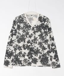 【Growth by Grail】ワントーンボタニカルデザイン　Vネックカット