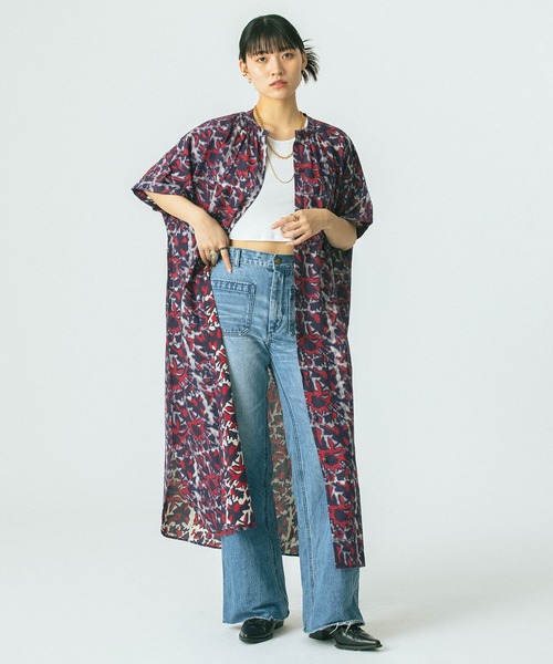 西園寺さん着用✨ローズバッド GENE HEAVENS ワンピース 青 FREE セール】(GENE HEAVENS)INDIGO FLOWER SHIRTS OP（ワンピース
