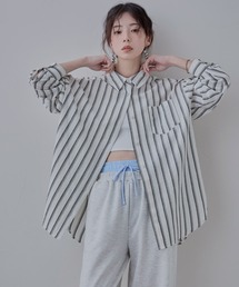 コットンストライプ柄オーバーシャツ