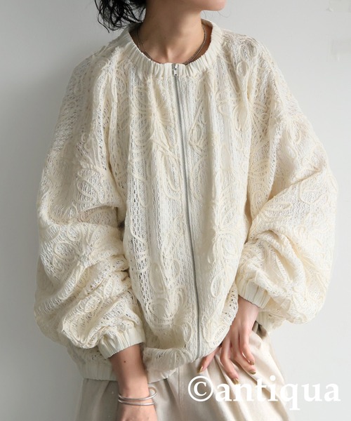 antiqua(アンティカ)の「レーステープブルゾン(ブルゾン・レディース・ナチュラル/ブラック・ONESIZE)」の2枚目の写真