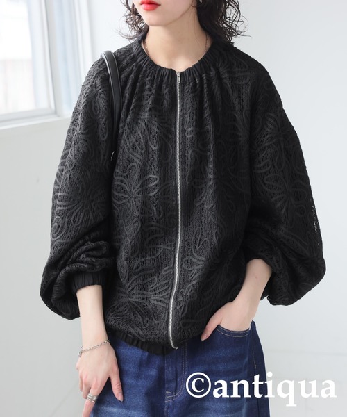 antiqua(アンティカ)の「レーステープブルゾン(ブルゾン・レディース・ナチュラル/ブラック・ONESIZE)」の6枚目の写真